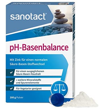 sanotact pH-Basenbalance Pulver (200g) • Für Säure Basen Balance mit Mineralien • Entsäuerungskur mit Zink, Magnesium, etc. • Basenpulver für normalen Säure-Basen-Stoffwechsel