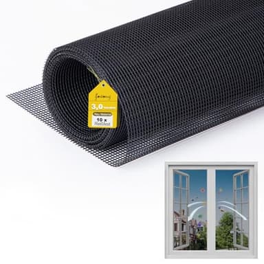 fowong Upgrades Fliegengitter Fenster mit 10x Reißfestigkeit Nanogitter, 122x252cm Extra Stabilität, DIY Fliegennetz Ersatz für Fliegengitter Balkontür Dachfenster, Schwarz, Geruchsneutral