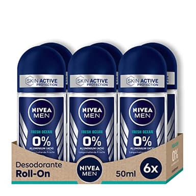 NIVEA MEN Fresh Ocean Deo Roll-On (6 x 50 ml), Deo ohne Aluminium (ACH) mit 48h Schutz vor Körpergeruch, erfrischender Duft Roll-On (Verpackung kann variieren)
