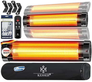 KESSER® Infrarotstrahler 2500W Infrarot Heizstrahler mit Fernbedienung, 3 Stufen, Instant-Heat, Wandhalterung, Terrassenstrahler, Quarzstrahler, Terrassenheizer, inkl. Schutzhülle, Timer - Schwarz