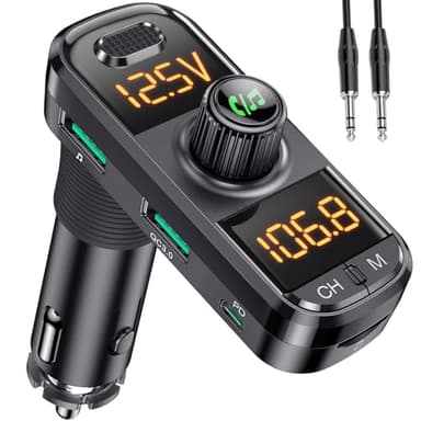 GizmoVine FM-Transmitter Adapter Kit, Bluetooth-Empfänger für Auto mit QC3.0 & PD3.0 Fast Charger, Musik-Radio, MP3 und USB, Zigarettenanzünder-Sender, Hands Free Car Adapter für Telefon