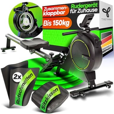 NEU Tretmann Rudergerät für Zuhause Set - extra leise- [Wirbelstrombremse2.0] bis 150KG Zertifiziert | patentiert ErgoKonzept | Rudergerät Magnet Rudermaschine Rudergeräte Ruder Fitnessgeräte