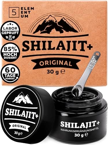 Shilajit Original Himalaya Harz – 85% Fulvinsäure – Mit 87 + natürlichen Mineralien – Reines Mumijo aus Indien – Vegan, Glutenfrei, Laborgeprüft (Eurofins) – 30 g = 60 Tage Vorrat