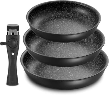 Fadware Pfannenset Induktion, Antihaft-beschichtete Bratpfanne 20, 24 und 28 cm mit abnehmbarem Griff, für alle Herdarten, PFOA-frei PFAS-frei, Backofenfest, leichte Reinigung, für Camping