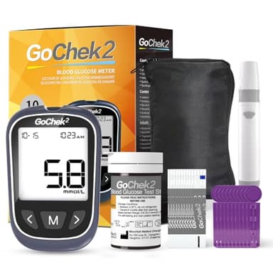 MicroTech Blutzuckermessgerät Set mit 10 Teststreifen & Lanzetten, ohne Codierung, 500 Speicher, breiterer HKT für die Familie (mmol)