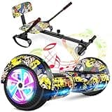 Hoverboard mit Sitzbefestigung Combo, 6,5-Zoll-Selbst Balancing Hover Boards mit Bluetooth-Lautsprecher und LED-Lichter für Kinder Mädchen Jungen (einschließlich Go-Kart)