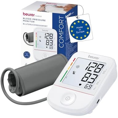 Beurer BM 38 Oberarm Blutdruckmessgerät, einfache Ein-Knopf-Bedienung, genaue Messung durch Ruheindikator, Arrhythmie-Erkennung, Manschette für 22-42 cm, Datenübertragung zu Apple Health und co.