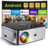 HORLAT Beamer 4K Heimkino 25000 Lumen, Full HD 1080P【Android TV】, WiFi 6 Bluetooth Projektor, Auto/4P Trapezkorrektur, 50% Zoom, Smart Beamer mit Netflix/YouTube/Prime Video, Beamer Android