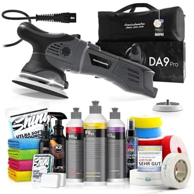 Poliermaschinen Set: chemicalworkz DA9 Pro Exzenter Poliermaschine + Koch Chemie Politur Set + Royal Pads Premium Polierpads + Dr. Wack Versiegelung für Lack + Zubehör | 20-teilig