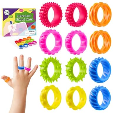 12 Stück Leise Fidget Toys Kinder, Sensorische Fidget Ring Silikon, ADHS Hilfsmittel für Kinder und Erwachsene bei Autismus, Anti Stress Spielzeug zur Beruhigung für Angstabbau und Konzentration