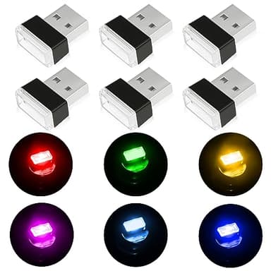 URAQT USB Auto Ambient Beleuchtung, 6 Stück LED Innenraum Lichter, Plug-in 5V Mini Dekoration für Autos, Laptops und Nachtlichter