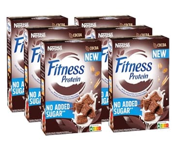 Nestlé FITNESS Protein Cocoa NO ADDED SUGAR Cerealien, knusprige Vollkorn Flakes mit leckerem Kakaogeschmack, 6er Pack (6 x 310g)