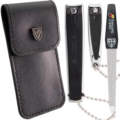 Drei Schwerter - Nagelknipser Set ´CLIP`, Fingernagelknipser, Fußnagelknipser und Saphirnagelfeile mit Kunstlederetui, Version schwarz