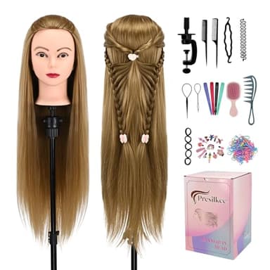28" Frisierkopf Mit Synthetikfaser-Haar Trainingsköpfe Für Friseure Für Flecht Schneide Styling Übungen Inklusive Kostenlosem Frisierständer & Frisierwerkzeug Set (goldgelb)