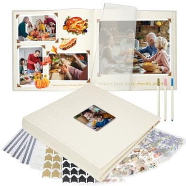 Vienrose Fotoalbum zum Einkleben 30x30 cm, Großes Leinen-Fotobuch mit Beschreibbarem Raum, DIY Scrapbook Fotoalben für Hochzeit, Baby, Familie, Taufe, Jahrestage (30 Blätter/60 Seiten, Beige)