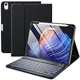 Vobafe Hülle mit Tastatur für iPad Air 11 Zoll 2025 2024 M3 M2/iPad Air 5 4 2022 2020 10,9 Zoll, 7 Farben Beleuchtete mit Abnehmbare Tastatur, TPU Rückschale mit Stifthalter, QWERTZ Layout, Schwarz