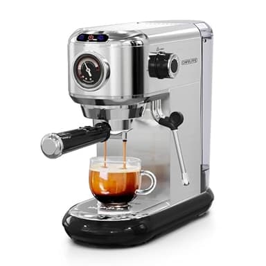 CAFELFFE MK-601 20-Bar-Espressomaschine mit Milchaufschäumer und Manometer, Heiß-/Kaltfunktion, 1450 W Schnellbrühleistung, 2-in-1-Maschine, kompatibel mit gemahlenem Kaffee und 44mm ESE Pads