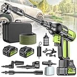 Akku Hochdruckreiniger, highsam Pressure Washer 4-Gang-Modus Max 120Bar, Druckreiniger Mobiler mit 2x4.0Ah Batterien, 6-in-1und 180° Drehbare Düse, Schaumsprüher, 5M Schlauch | Reinigung Bewässerung