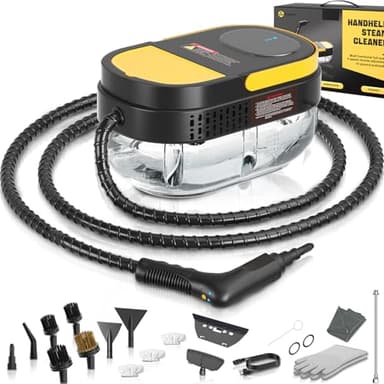 Gautye Dampfreiniger 3 stufig verstellbarer Griff, 15 Sekunden Aufheizzeit, 1,6 L Wassertank, Dampfreiniger handgerät mit 16 Zubehörteilen, Steam Cleaner für Boden, Küche, Fenstern,Badezimmern, Autos