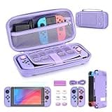 Younik 14-in-1 Switch Zubehör Bundle, Große Tragetasche für Switch 2017, Switch-Reisekoffer passend für Konsole, J-con-Griff, Netzteil und Schutzzubehör (Lila, Knopf Typ）