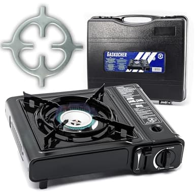 TruWare Camping Gaskocher mit Kartuschen 1-flammiger Campingkocher Edelstahl mit Koffer ideal für Camping, Outdoor & Notfälle (Nur der Kocher)