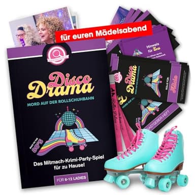 Disco Drama – Mord auf der Rollschuhbahn, Krimidinner für Frauen – für 6 – 12 Personen, für Mädchenabend, Frauen Abend, Weiberabend – Geburtstag, JGA, Teamevent, Feier, Party, Überraschung