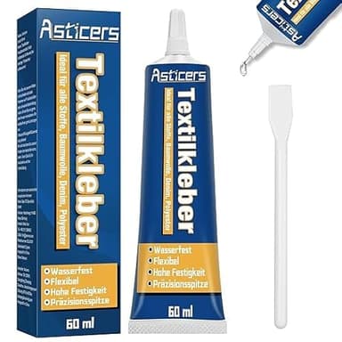 Asticers Textilkleber Waschmaschinenfest, Flexibel Stoffkleber Textilkleber, Stoff Kleben Statt Nähen, Textil Kleber Extra Stark Geeignet Für Baumwolle, Leder, Flanell, Denim Und Polyester Usw.(60ml)