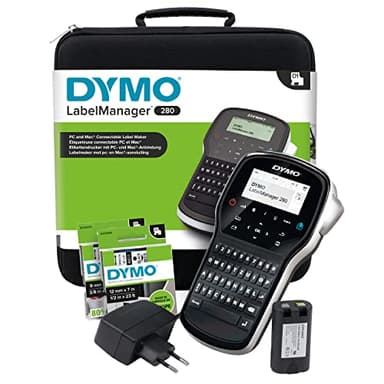 DYMO LabelManager 280 Tragbares Beschriftungsgerät im Koffer | Wiederaufladbares Etikettiergerät mit QWERTZ Tastatur | mit PC- oder Mac-Schnittstelle | für D1 Etiketten in 6, 9 und 12mm Breite