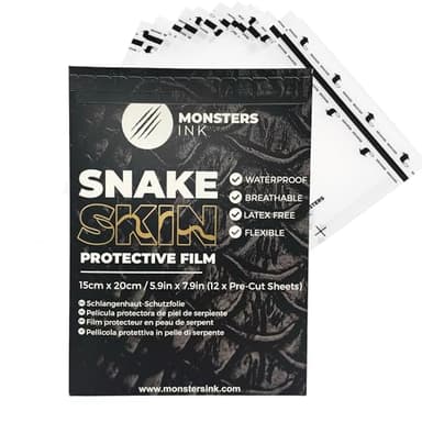 12 x Snake Skin After Tattoo Folie Heilung, Tattoo Pflaster, Wasserdicht Second Skin Tattoo Folie, Second Skin Pflaster, Monsters Ink Tattoo (15cm x 20cm (X 12))
