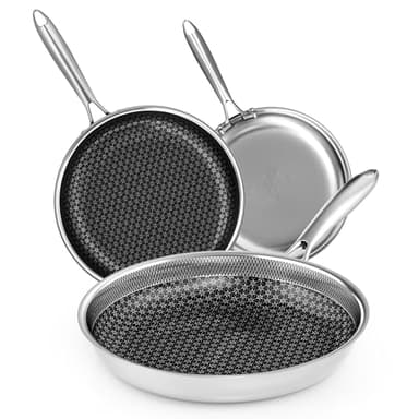 RIOVARM Edelstahl Bratpfannen Set Induktion Antihaft Pfannenset 20cm 26cm 30cm Wok Pfanne mit Edelstahlgriff Brat- & Universalpfannen für alle Herdarten Spülmaschinenfest Backofenfest Omelett-Pfanne