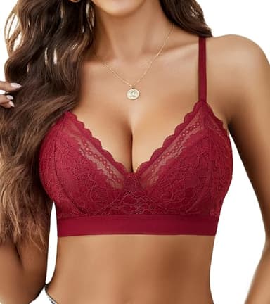 Avidlove BH Damen Ohne Bügel Push up V-Ausschnitt Bügelloser Bra Spitze Mesh Rückenfreie Bustier Bralette Soft Klassische Balconette Alltag BHS Rot XL