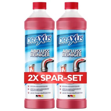 DRAXUS Profi Abflussreiniger (1,0L) I Extrem starker Rohrreiniger löst Haare, Essensreste & schwerste Verstopfungen I Beugt üblen Gerüchen vor (2x Spar-Set)