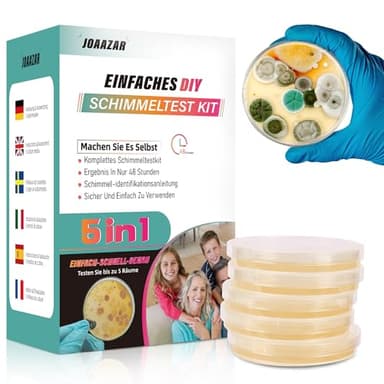 Schimmeltest Kit für ZuHause - Schimmelpilz Test für 5 Räume - Schimmelpilz Schnelltest Raumluft Kit für die Luftqualität in Innenräumen - Inklusive Identifikationsleitfaden & Anleitung