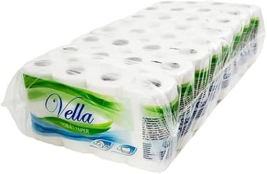 Vella Toilettenpapier, 3-lagig, Weiß, Zellstoff, 64 Rollen, 150 Blatt pro Rolle, 8 Packungen mit je 8 Rollen