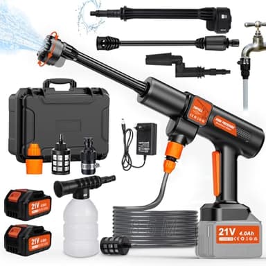 TOPALL Akku Hochdruckreiniger Pistole,Mini Mobiler Hochdruckreiniger Max 45 Bar/652PSI,High Pressure Cleaner,mit 2*4000mAh|8.5M Schlauch|6-in-1 Düse,Kabelloser Hydro Blast Kompatibel mit Makita Akku