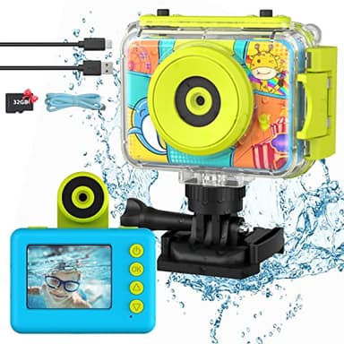 Ushining Kinderkamera wasserdichte Kamera für Kinder, HD 1080P Digitalkamera Videokamera Selfie Unterwasser Kamera Kinder mit 2,0 Zoll Bildschirm, Geschenk für 3-12 Jahre Mädchen Jungen, Blau