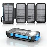 Solar Powerbank 26800 mAh mit 4 Solarpanel, Powerbank USB-C Schnellladung für iPhone Samsung und mehr, IPX7 wasserdichte Outdoor Externe Akkus mit Taschenlampen-Dauerlicht/SOS/Stroboskop