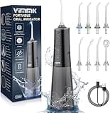 Munddusche Kabellos Elektrischer Zahnreiniger, Vimmk Zahndusche Water Flosser 5 Modi & 8 Düsen USB-C Wiederaufladbare Wasser Flosser IPX7 Wasserdicht, 300ML Wassertank Mund Reiniger(Schwarz)