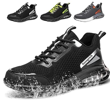 Fadezar Sicherheitsschuhe Herren Damen Wasserdicht Arbeitsschuhe Herren Leicht Atmungsaktiv Stahlkappenschuh Sportlich rutschfest Arbeitsturnschuhe Schwarz EU 36