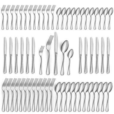 Gifcomda Besteck Set, 60 Stück Besteck Set 12 Personen - Lebensmittelqualität Besteck inklusive Löffel, Messer, Gabel, Steakmesser, Spülmaschinenfest
