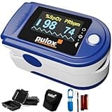 Pulsoximeter Pulox PO-200 Set in Blau zur Messung von Sauerstoffsättigung, Puls und PI am Finger inkl. Hardcase, Schutzhülle, Batterien und Trageband