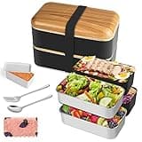 HOLIPOT Bento Box im japanischen Stil 2-stufige Lunchbox mit 2 Stück umweltfreundlichem PP-Behälter und Edelstahlbehälter, Brotdose mit Fächern für Kinder und Erwachsene, Snack-Verpackung