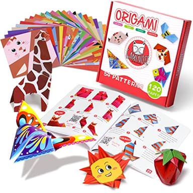 Gamenote Origami-Papier, 120 Blatt Origami-Papier, für Kinder, doppelseitig, Farbpapier, 54 schöne Motive, mit buntem Lehrbuch – Kreatives Hobby für Kinder