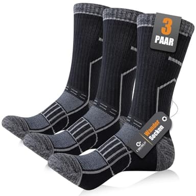 Circorld Wandersocken Herren & Damen, Atmungsaktiv Outdoor Socken Baumwolle Sportsocken, Anti Blasen & Geposltert Trekkingsocken Laufsocken Tennissocken Arbeitssocken, 3 Paar 43-46