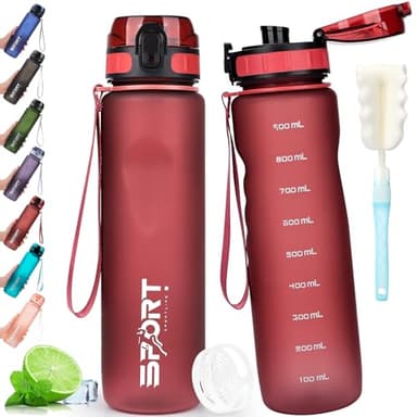 AOPREL Trinkflasche 1L Sport Trinkflasche Wasserflasche Auslaufsicher Trinkflaschen BPA Frei Sportflasche mit Kapazitätsskala für Die Outdoor, Schule, Camping