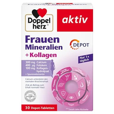 Doppelherz Frauen Mineralien + Kollagen - Calcium, Folsäure, Kollagenhydrolysat + Spurenelemente - 30 DEPOT-Tabletten