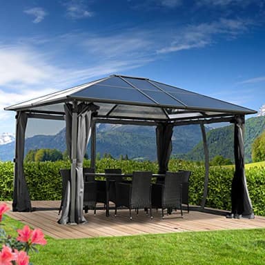 BRAST® Alu Pavillon Premium | viele Modelle & Farben | Größen 3x4m 3,6x4,8m | inkl. Moskitonetz | TÜV geprüft | wasserdicht | UV-Schutz | festes Dach | 3x4m Grau