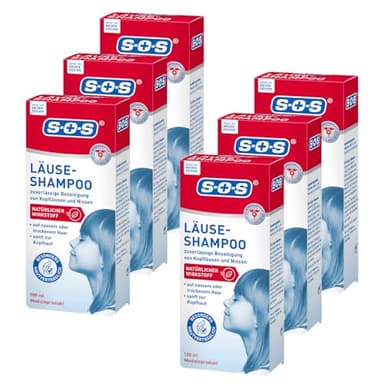SOS Läuse Shampoo | Beseitigung von Nissen + Kopfläuse | mit natürlichem Wirkstoff für Kinder ab 3 J. + Erwachsene | Läusemittel Haare | 6x100ml