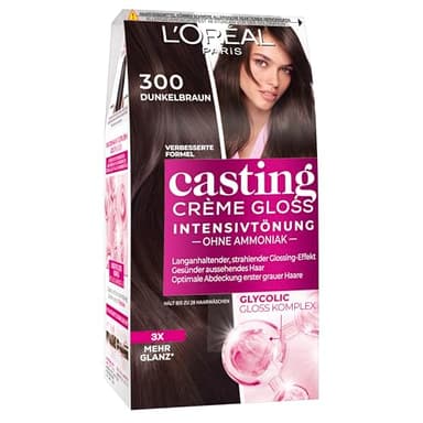 L'Oréal Paris Coloration ohne Ammoniak und ohne Silikone, Pflegende Intensivtönung mit Glanz-Reflex-Balsam, Casting Crème Gloss Haarfarbe, Nr. 300 Dunkelbraun (Braun), 1 Stück