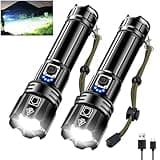 Glarylight Taschenlampe LED Aufladbar 500000 Lumen, LED Taschenlampe Extrem Hell XHP70.2 mit 5 Modi & Zoomable & IPX7 wasserdicht, Starke Taschenlampen für Camping, Wandern, Notfälle (2 Pack)